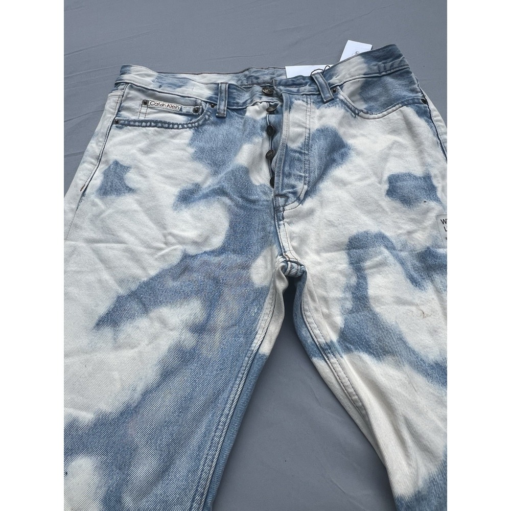 NWT Calvin Klein Bleached Straight Jeans Blue White‎ 31X32